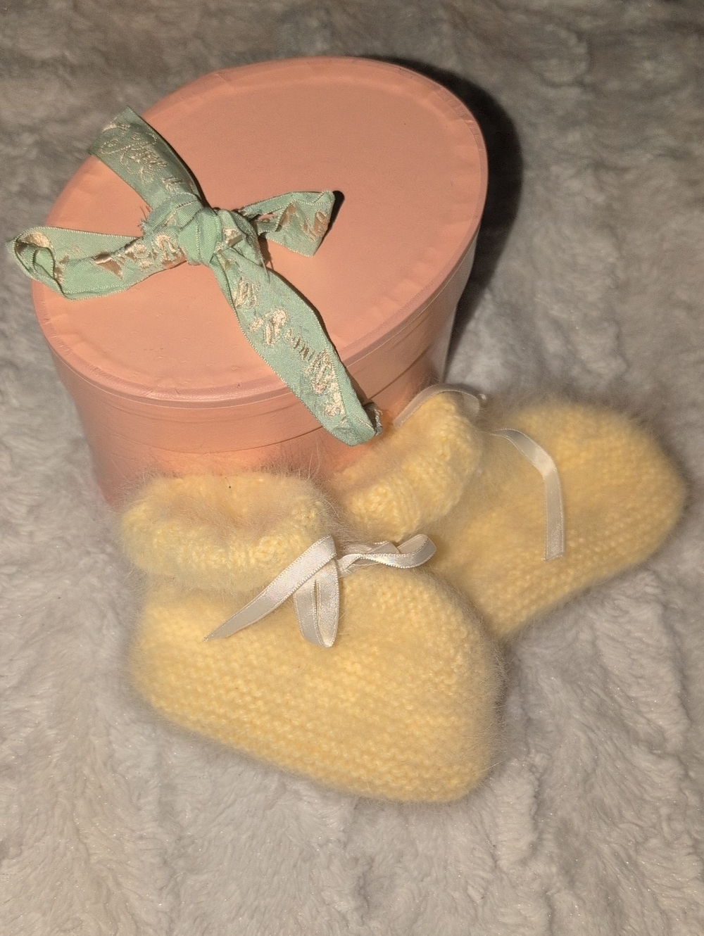 Cream Angora Handmade Vintage baby Booties